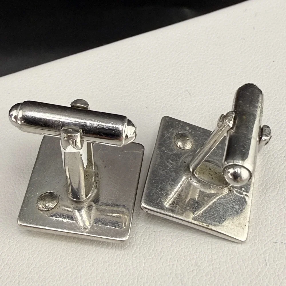 Vintage Estate Cufflinks Silver Heraldic Lion Rampant‎ Square Retro Men